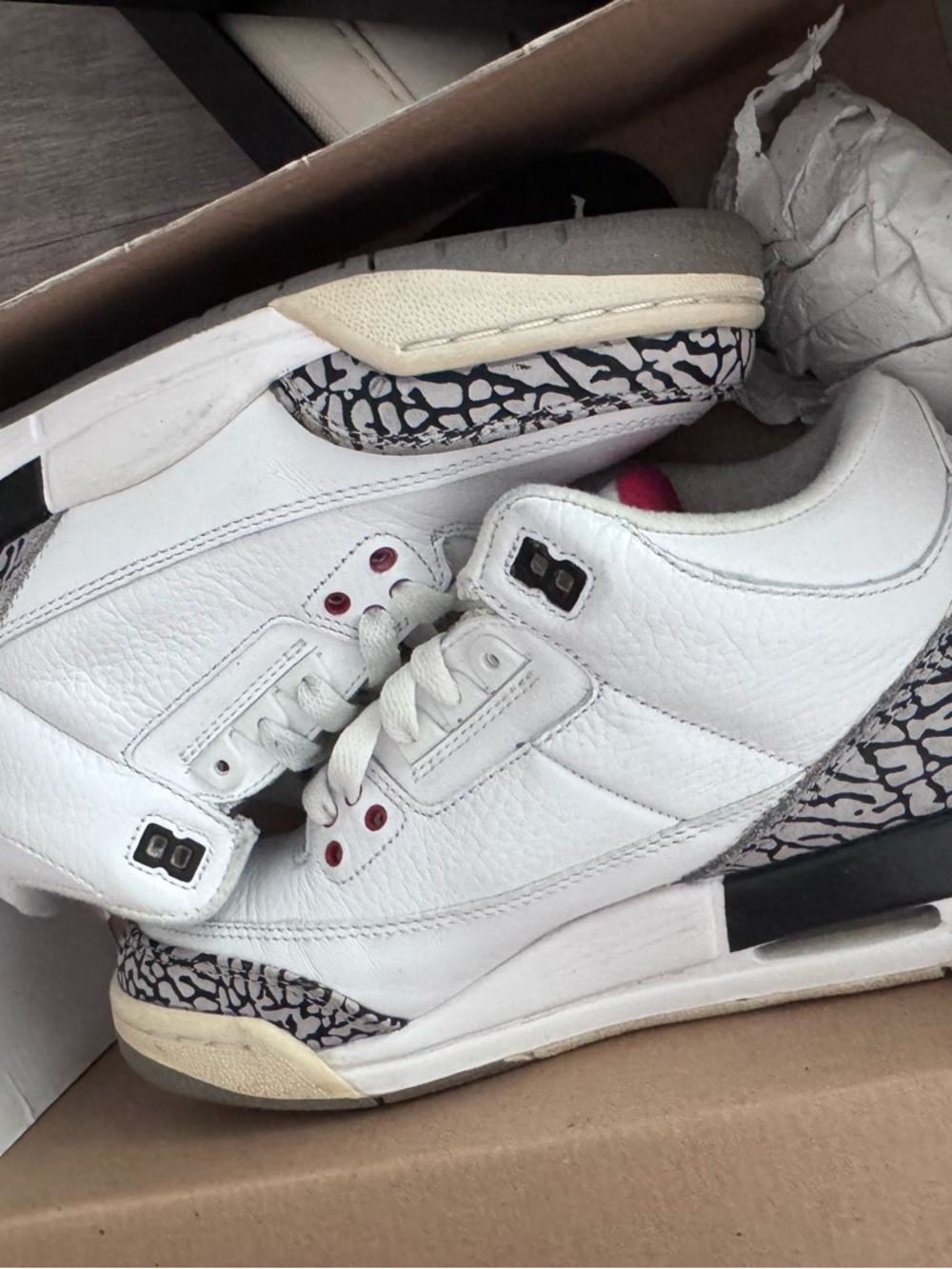 White Leather Sneakers with Black Elephant Print Accents